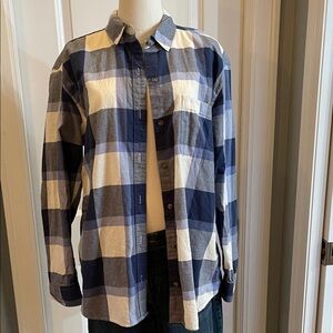 Eddie Bauer Women's Blue and White Plaid Flannel Shirt